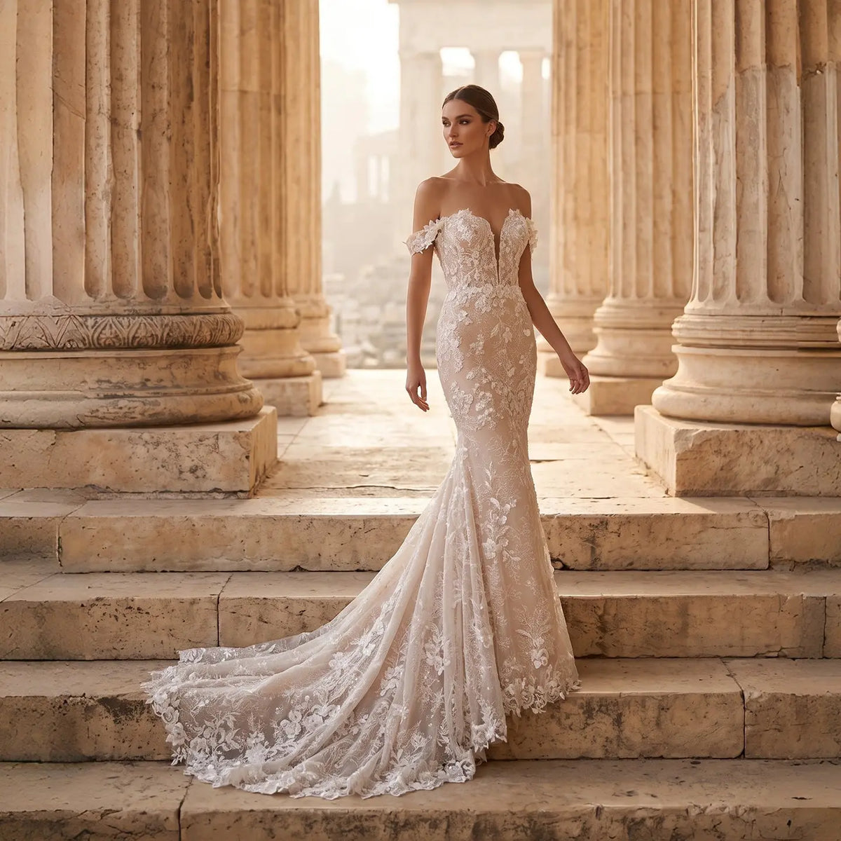 White Off Shoulder Mermaid Wedding Dress SW763