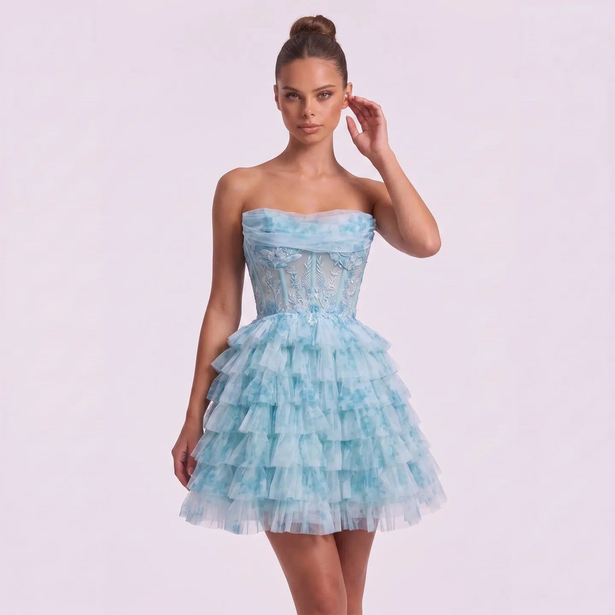 Elegant Aqua Strapless Lace Corset A-Line Homecoming Dress RM133