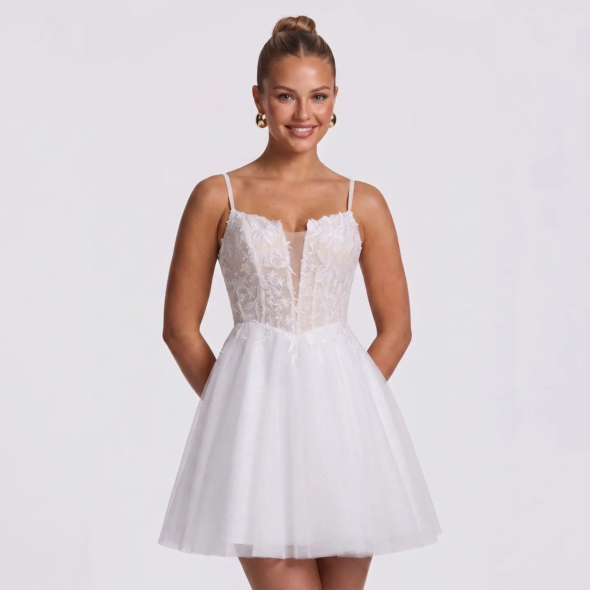 Luxury Floral Applique Sheer Corset Bodice Homecoming Dress RM140