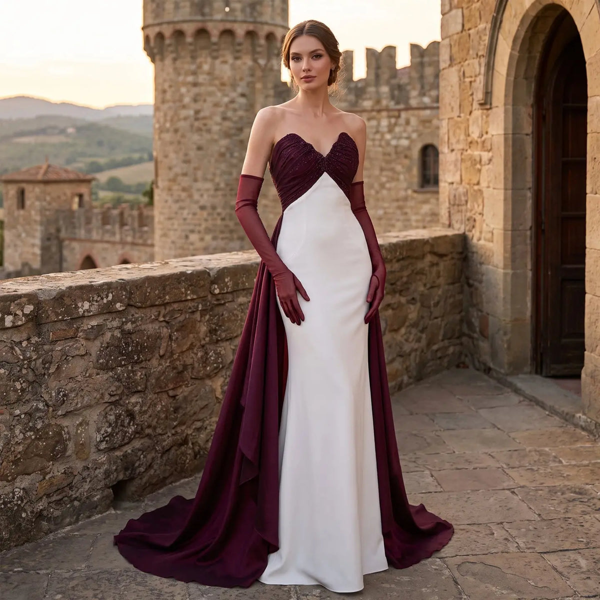 Wine White Slim Layer Satin Maxi Dress SS605