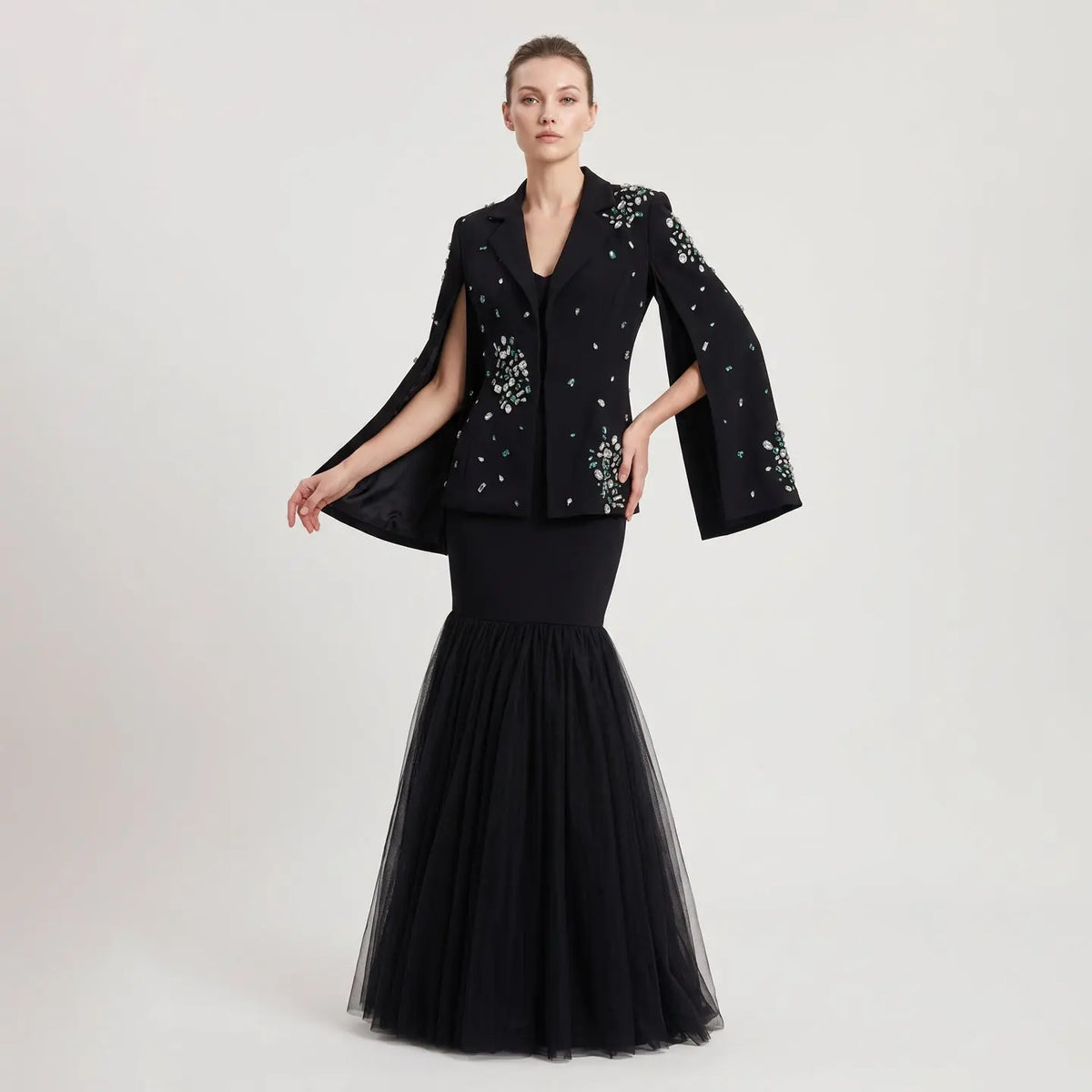 Elegant Black Rhinestone Evening Dress with Jacket  SS561