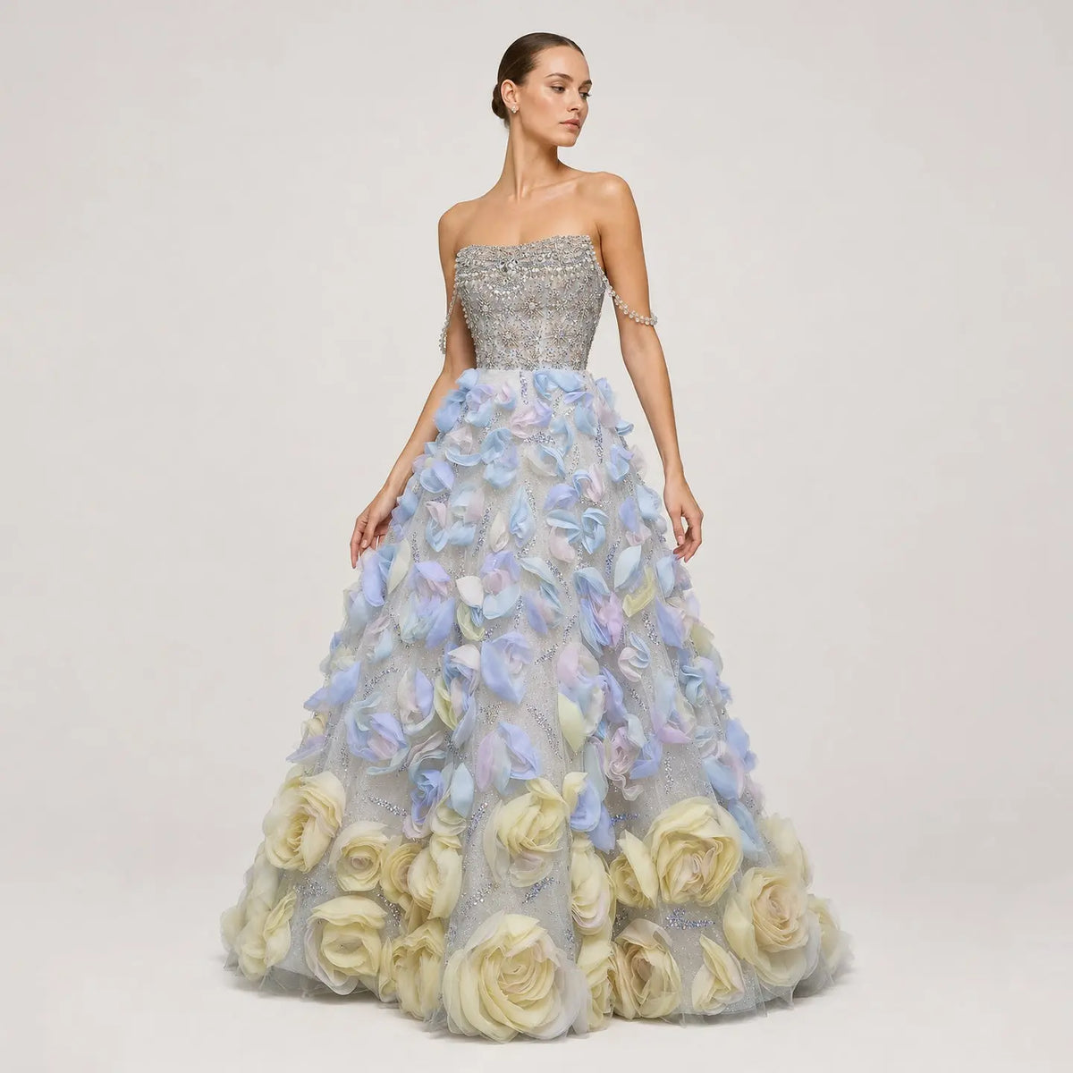 Luxury 3D Floral Strapless Beaded Evening Dress SS728