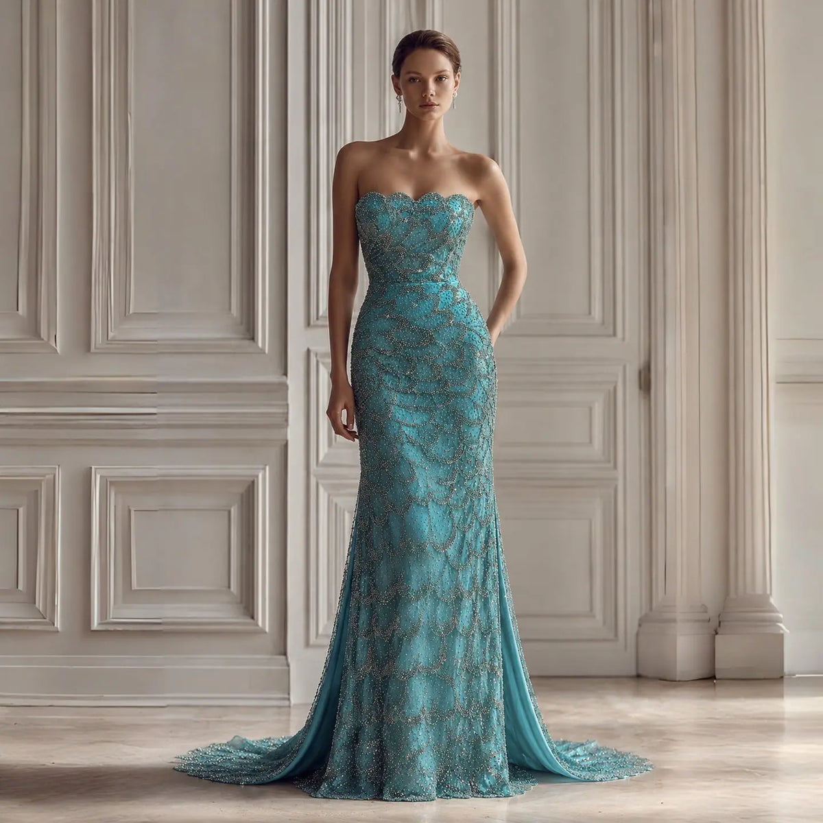 Elegant Strapless Emerald Green Evening Dress SS601