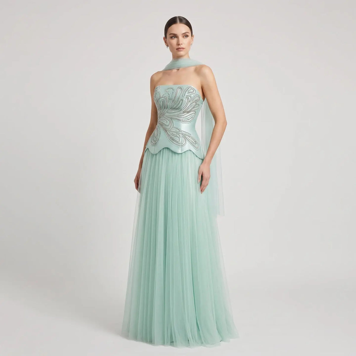 Aqua Strapless Sequin Aline Evening Dress SS413