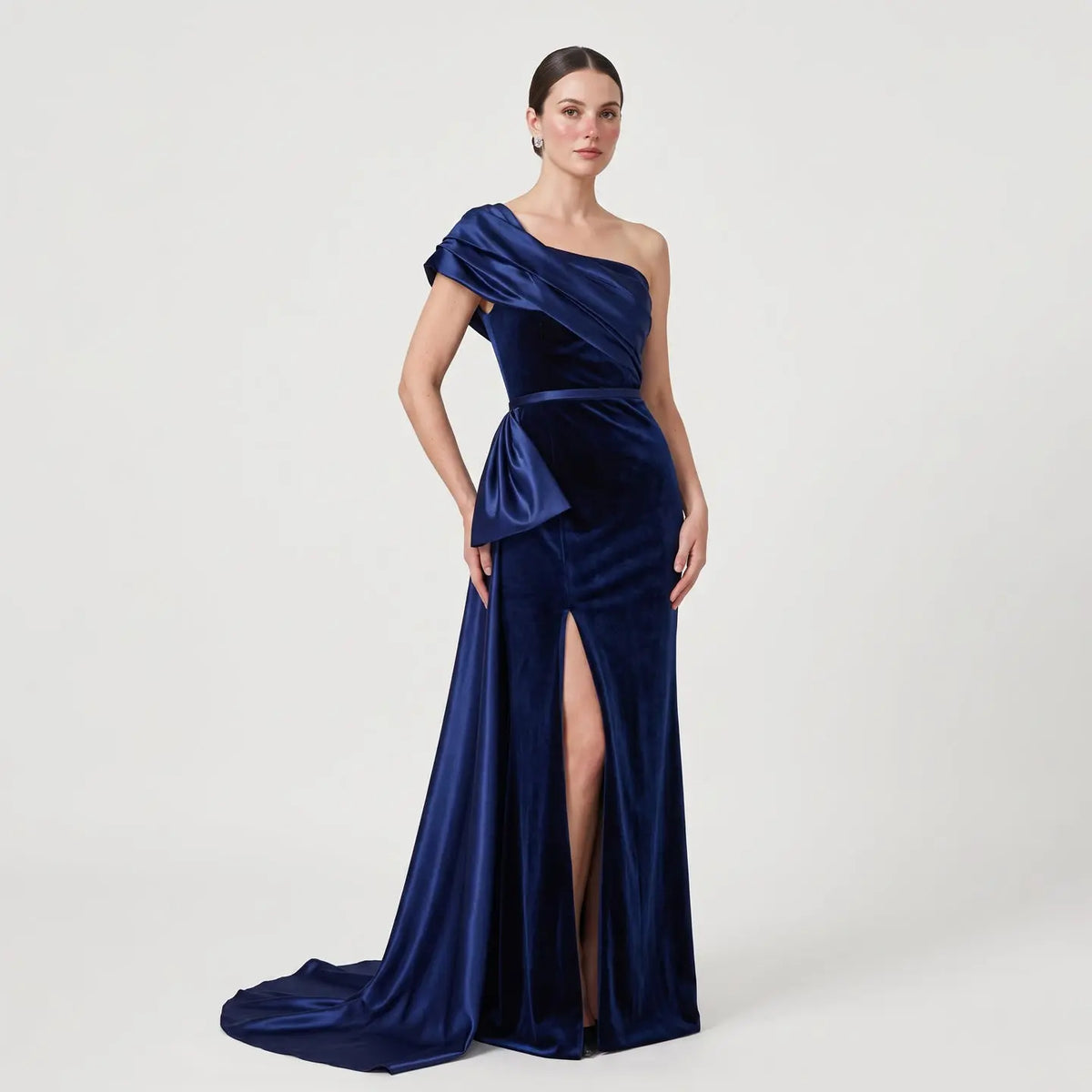 Elegant Dark Blue One Shoulder Evening Dress SF369