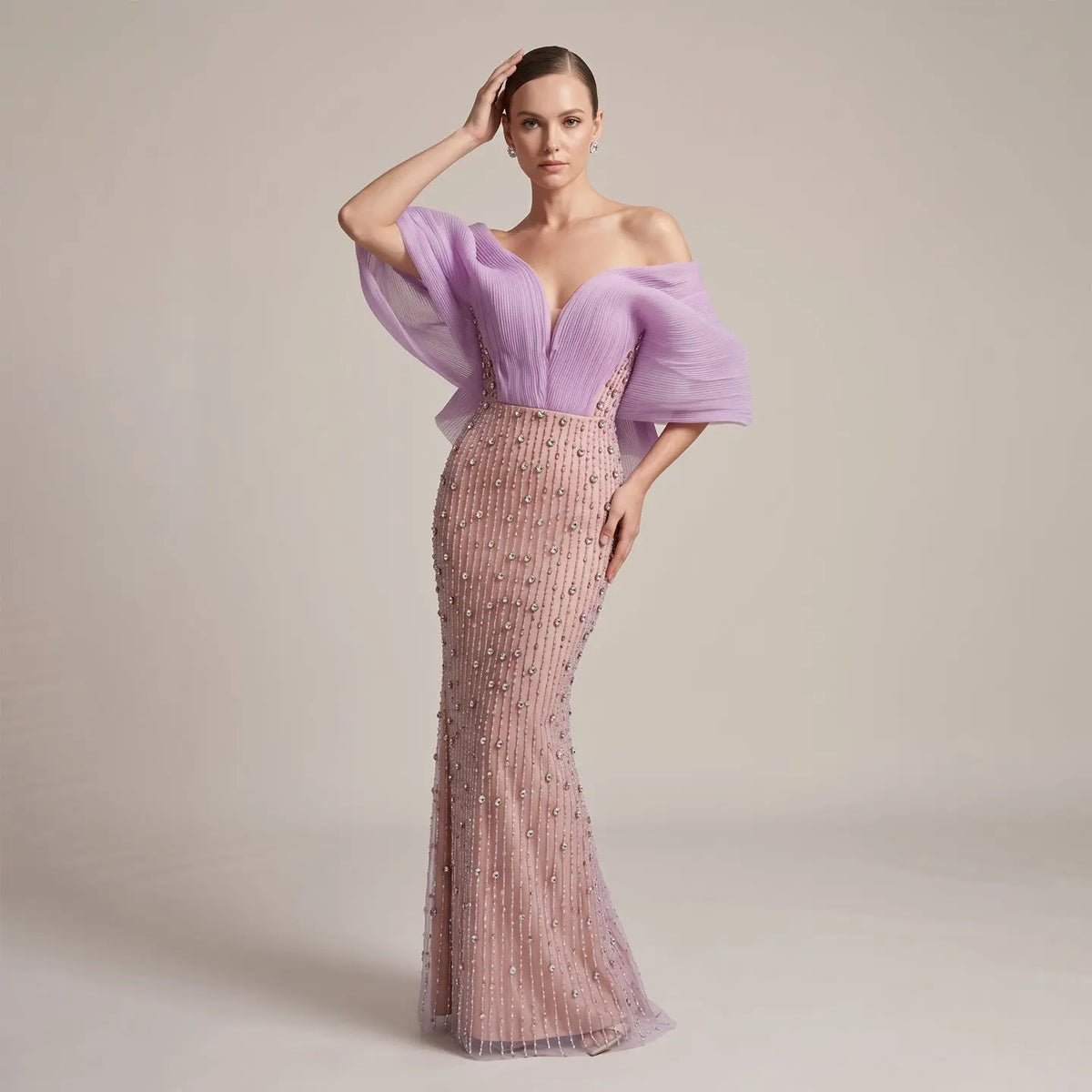 Luxury Off Shoulder Lilac Evening Dress SS327