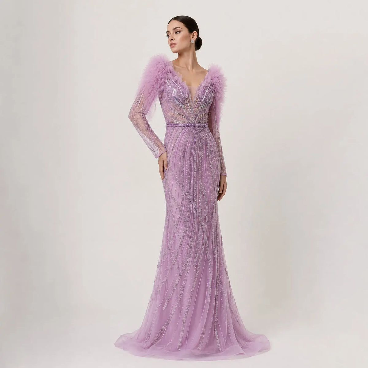 Mermaid Luxury Long Sleeves Lilac Evening Dress SS433
