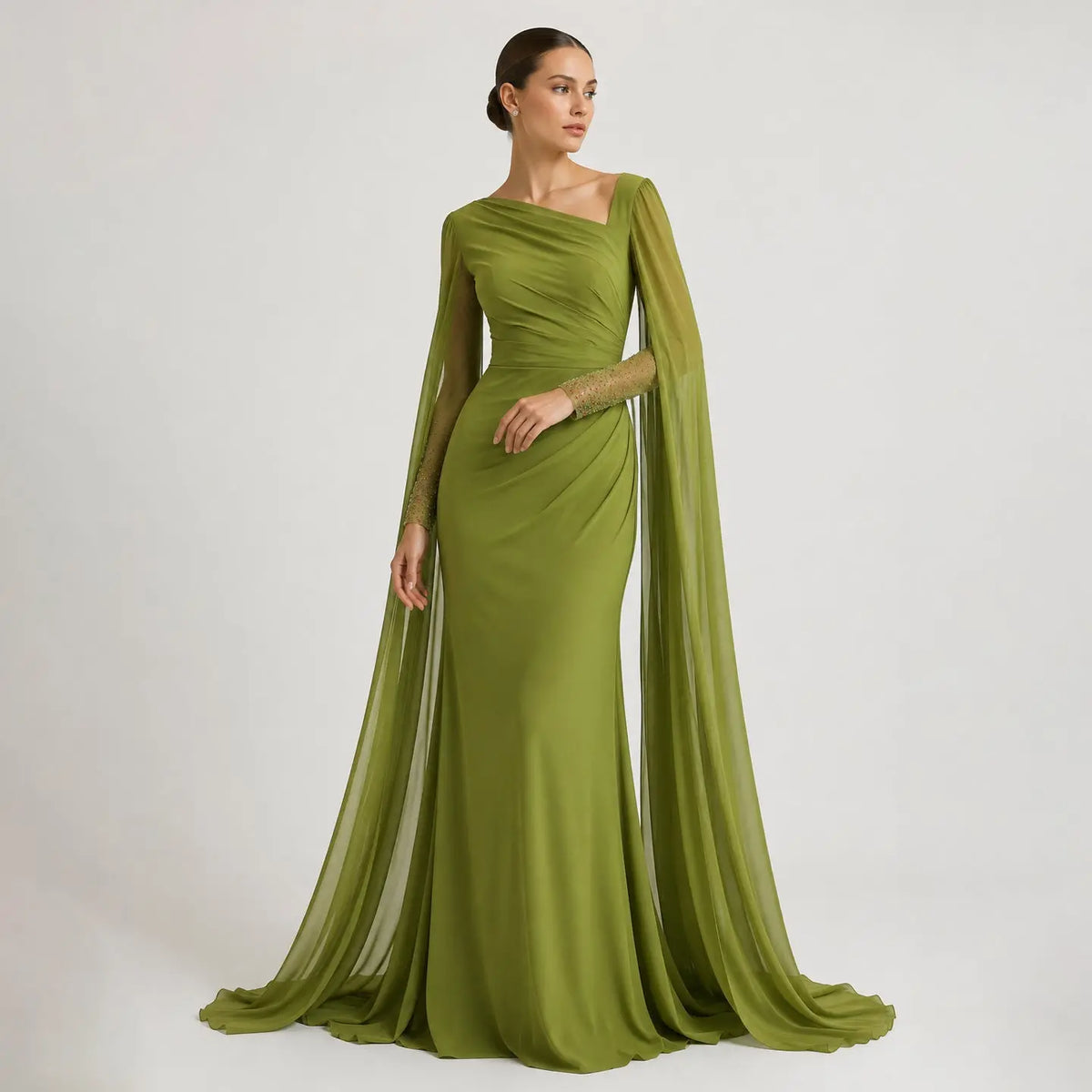 Elegant Green Long Sleeve Evening Dress SF051