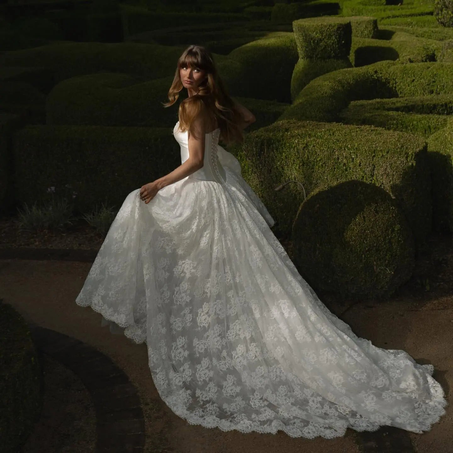 Glamorous White Corset Lace-Up Back Allover Lace Chapel Train Wedding –  SHARONSAID