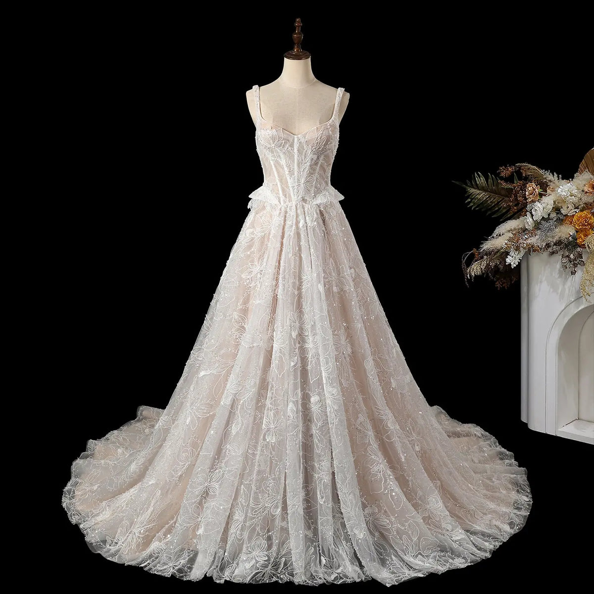Ivory Corset Lace A Line Wedding Dress SW706
