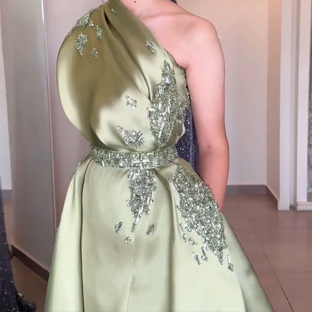 Luxury Champagne Crystal Evening Dress with Overskirt SS599 