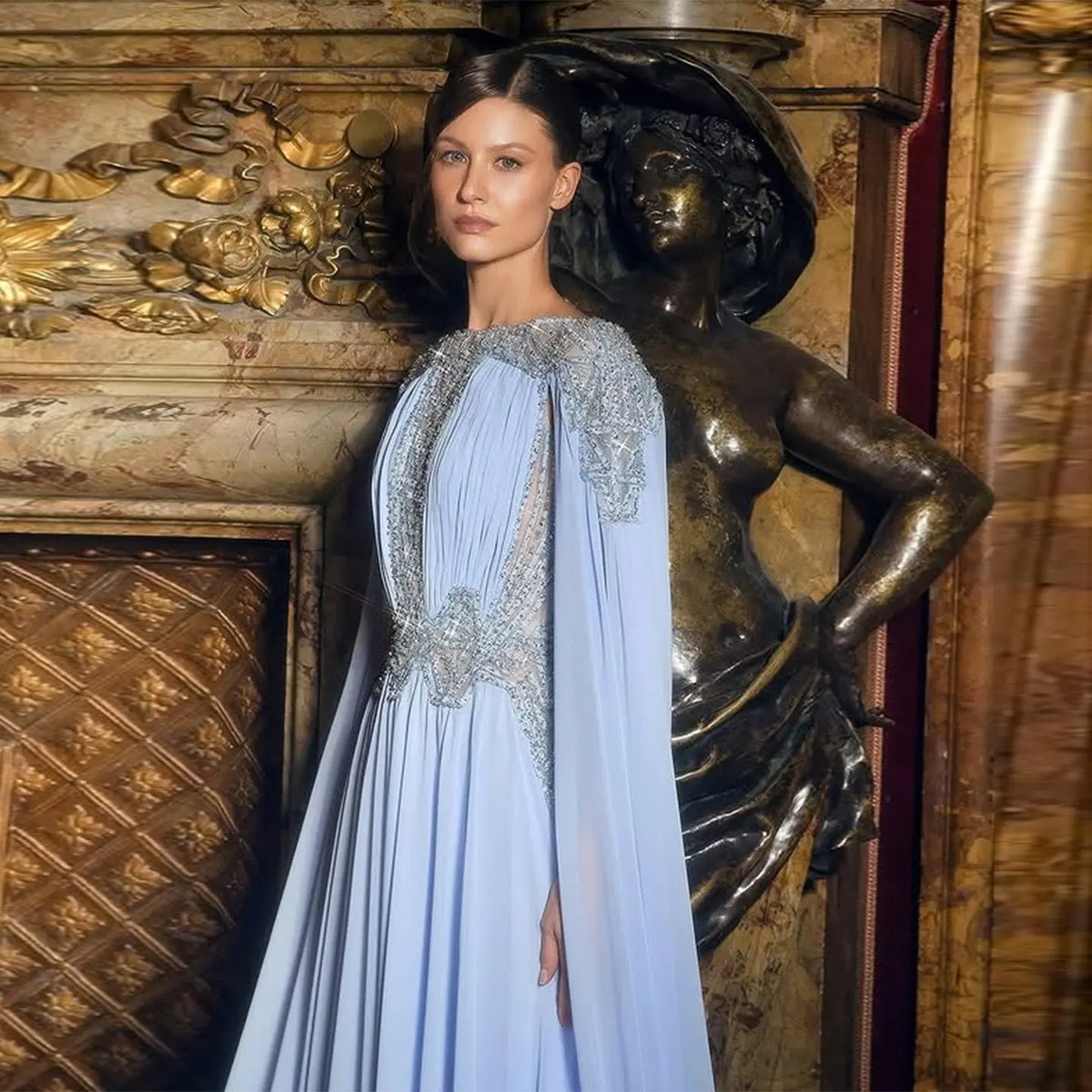 Romantic Blue Beaded Chiffon Evening Dress SF336