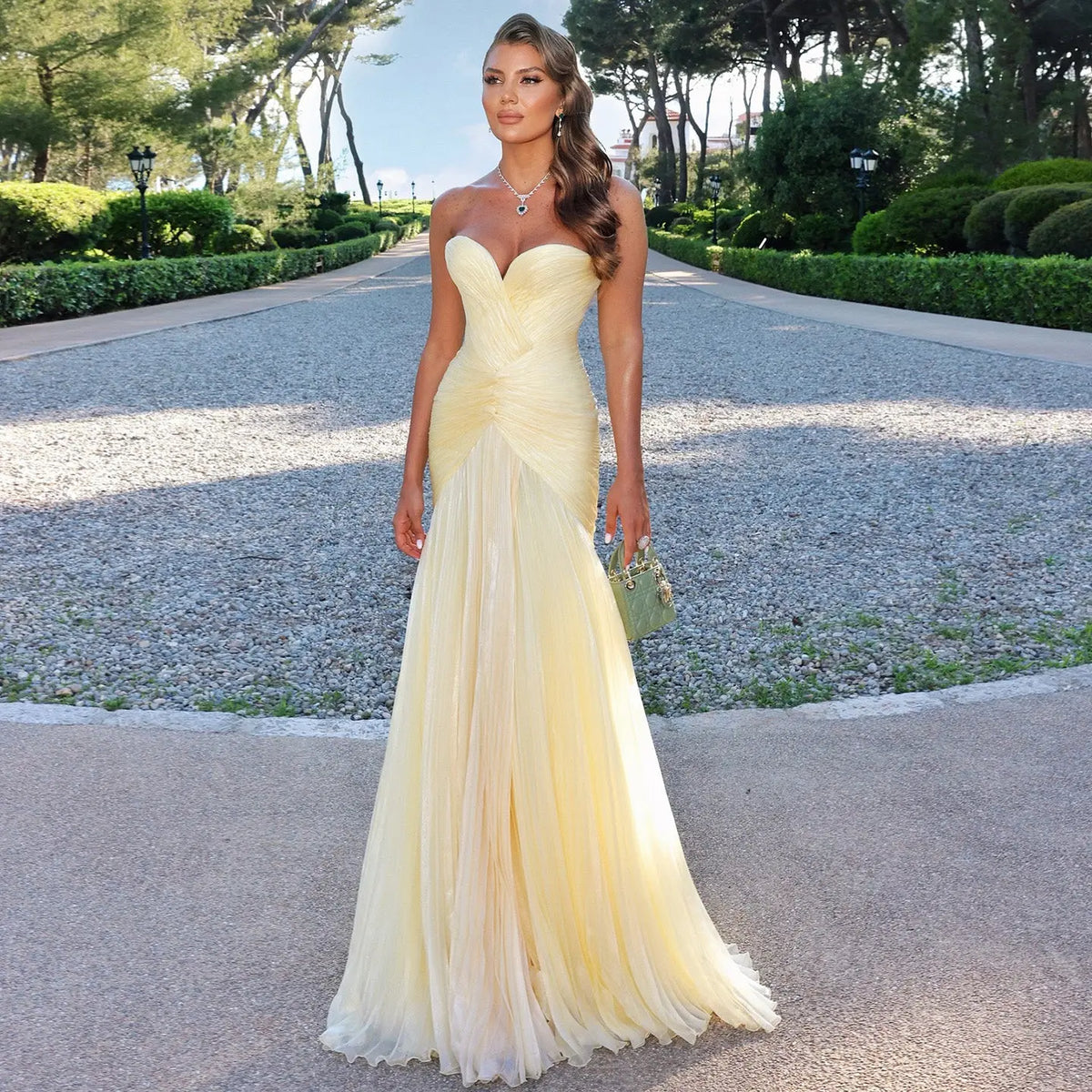 yellow pleated formal dress Catherine Yellow Asymmetrical Pleated Long-Sleeve Maxi Dress (Final Sale), XS / Yellow