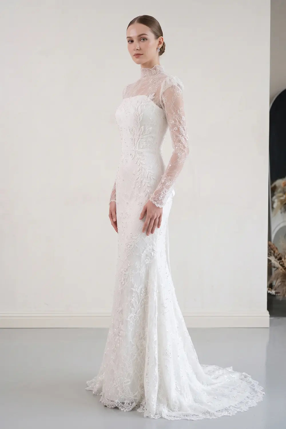 White Crystal Lace Mermaid Wedding Dress SW539