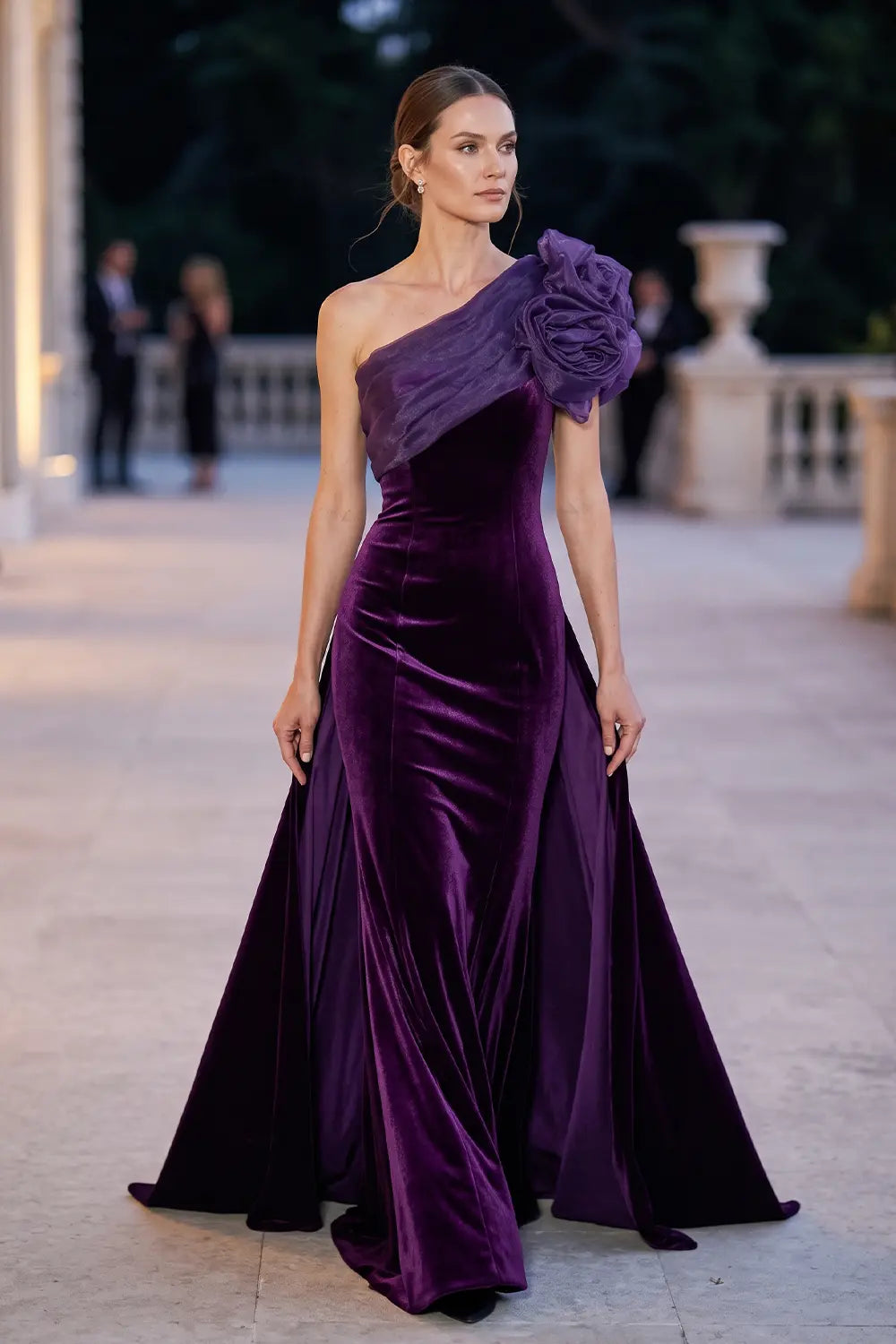 Purple Velvet One Shoulder Evening Dress SF493