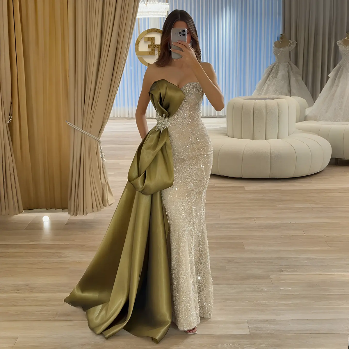 Luxury Crystal Beige Evening Dresses with Overskirt SS617 - SHARONSAID Luxury Crystal Beige Evening Dresses with Overskirt SS617 - SHARONSAID
