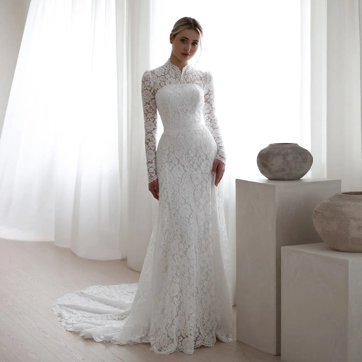 Elegant Floral Long Sleeve Mermaid Wedding Dress SW543 - SHARONSAID Elegant Floral Long Sleeve Mermaid Wedding Dress SW543 - SHARONSAID