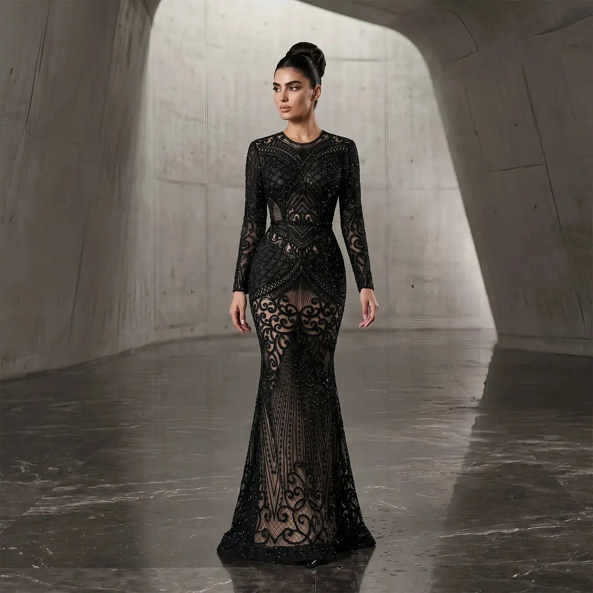 Regal Dark Green Long Sleeve Beaded Mermaid Evening Dress SS056 SHARONSAID Regal Dark Green Long Sleeve Beaded Mermaid Evening Dress SS056 SHARONSAID