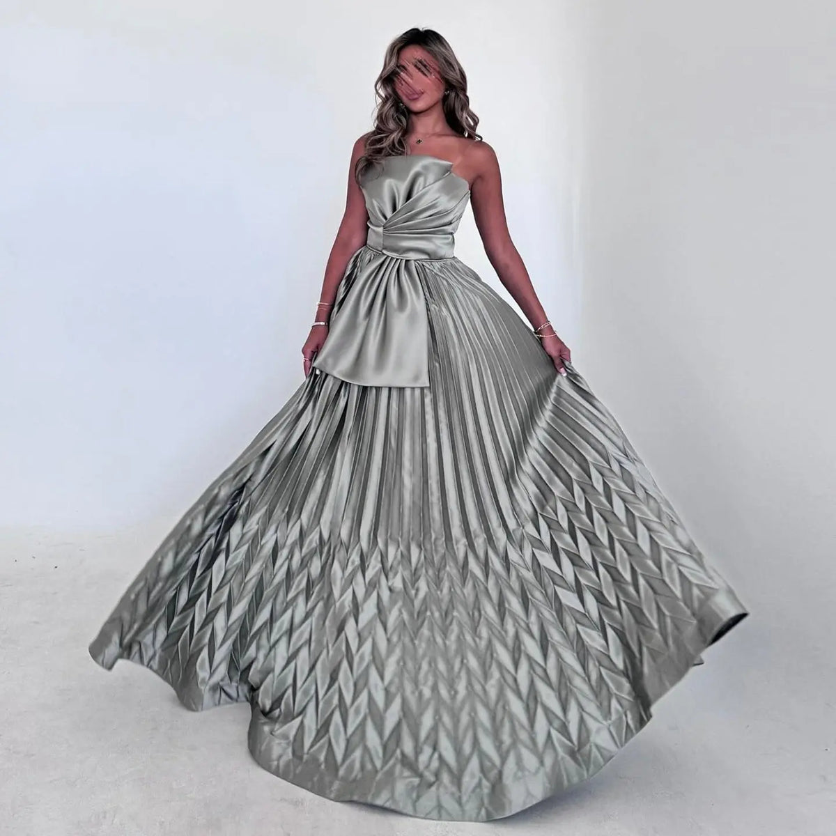 Elegant Sliver Pleats Strapless A-Line Evening Dress SS409 - SHARONSAID Elegant Sliver Pleats Strapless A-Line Evening Dress SS409 - SHARONSAID