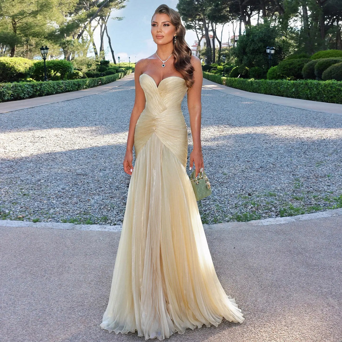 Glamorous Champagne Pleated Sweetheart Evening Dress SF035