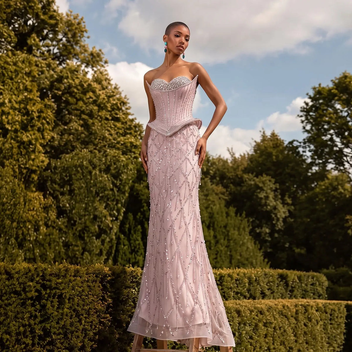 Elegant Pink Beaded Sweetheart Evening Dress SS118