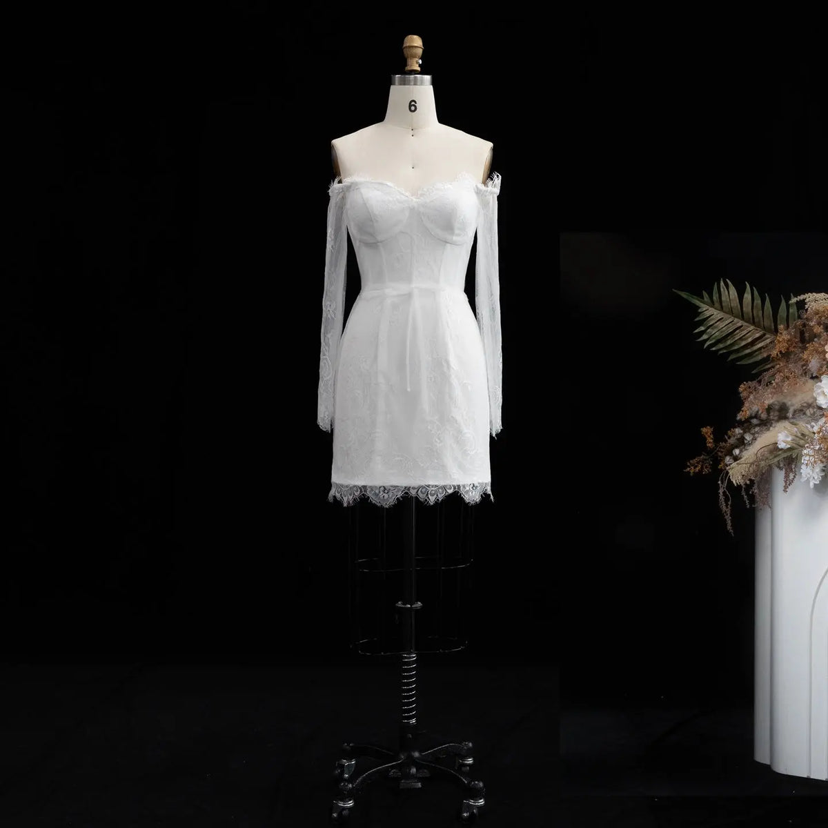 Ivory Lace Long Sleeve Mini Wedding Dress SW170