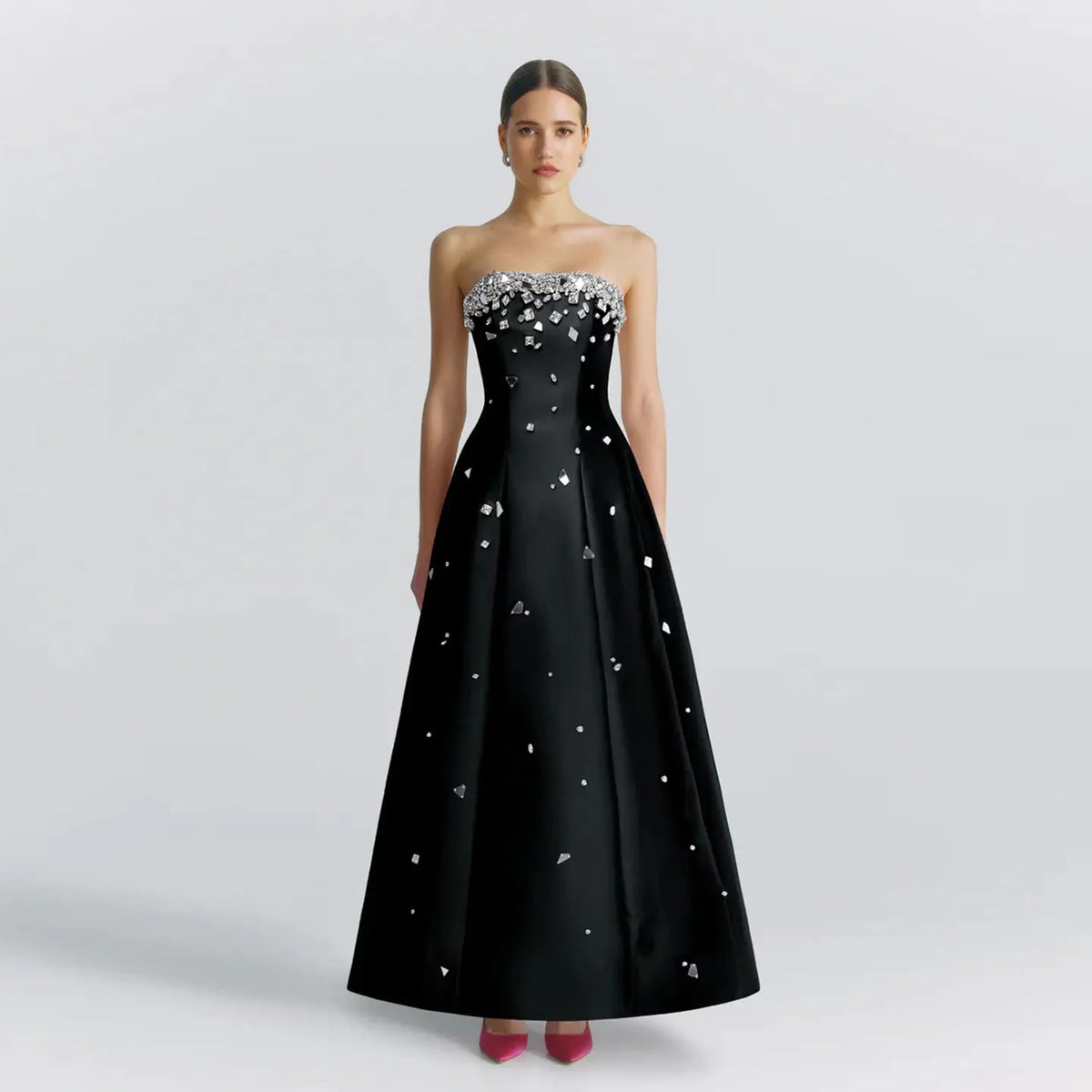 Luxury Crystal Black Strapless Evening Dress SF307 