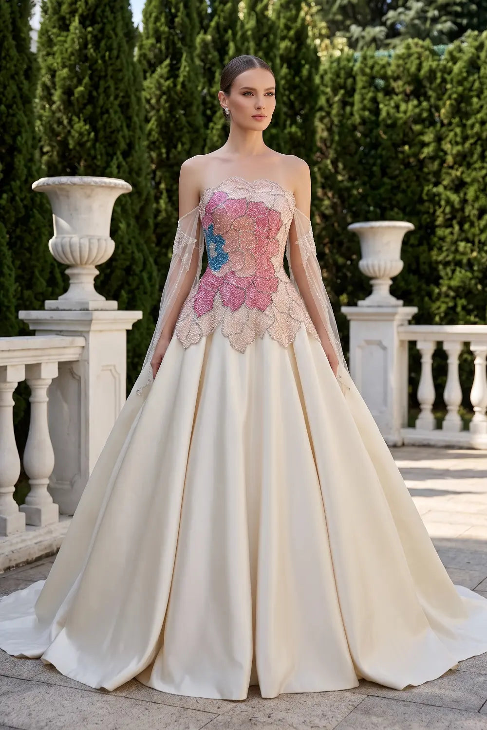 Luxury Beaded Strapless Evening Dress with Gloves SS513