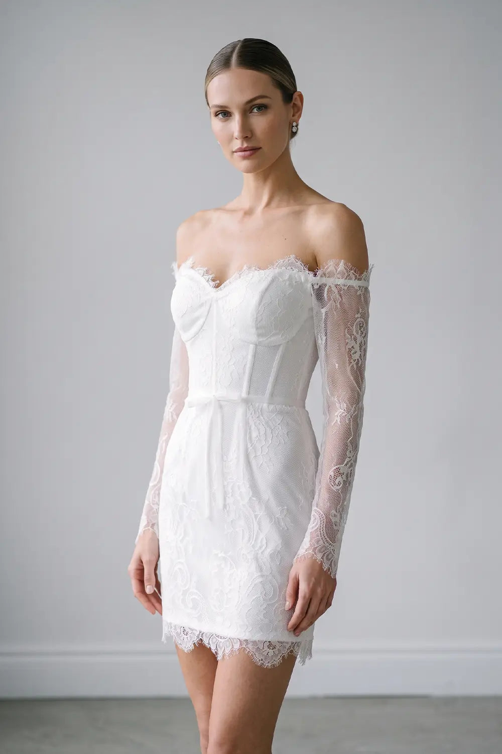 Ivory Lace Long Sleeve Mini Wedding Dress SW170