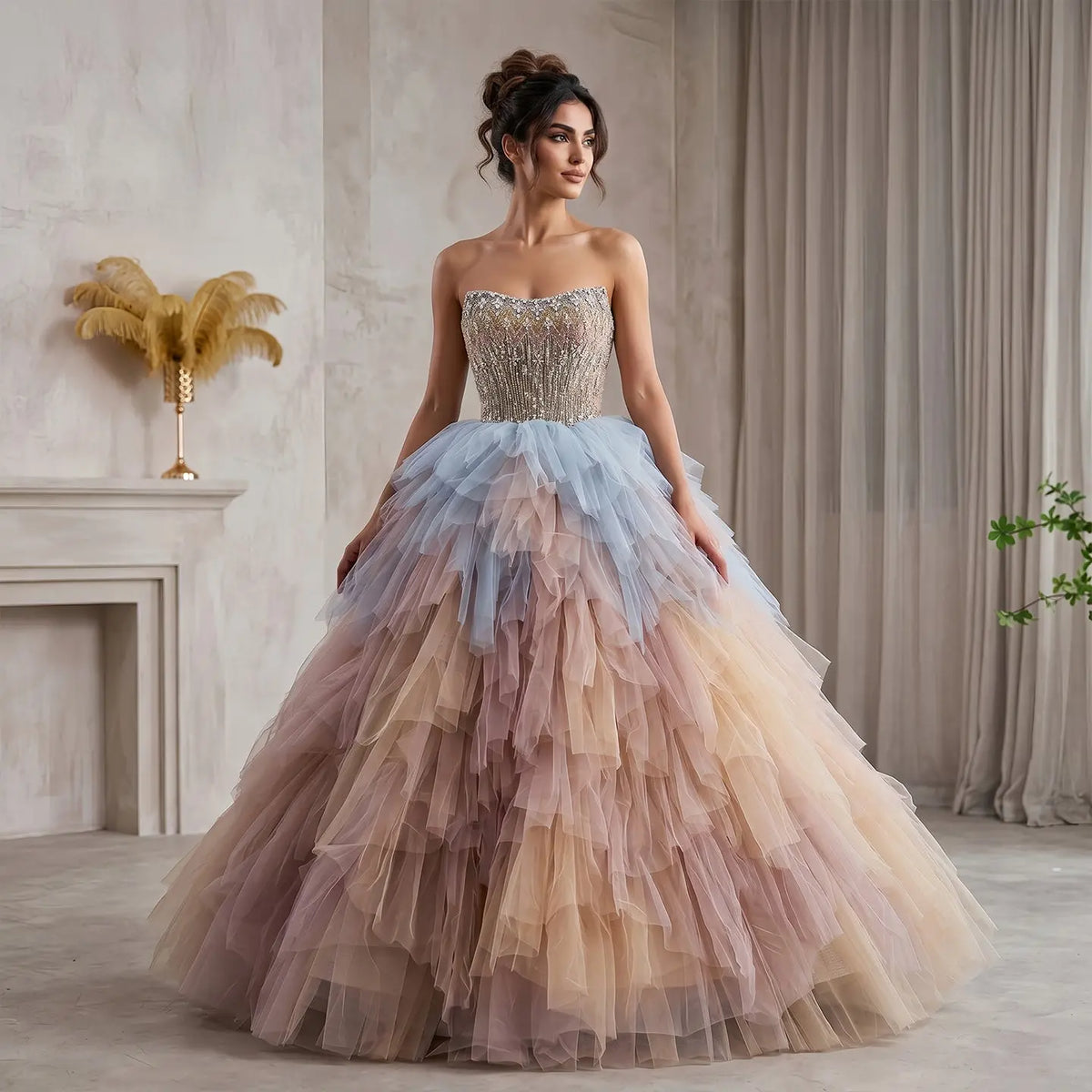 Luxury Rose Gold Ruffles Ball Gown Evening Dress SS731 - SHARONSAID Luxury Rose Gold Ruffles Ball Gown Evening Dress SS731 - SHARONSAID