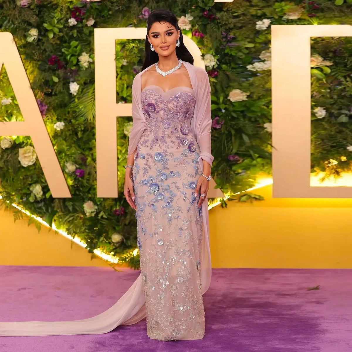 Elegant Lilac Crystal Beaded Evening Dress With Flowing Cape SS641 Lilac / 20 Elegant Lilac Crystal Beaded Evening Dress With Flowing Cape SS641 Lilac / 20