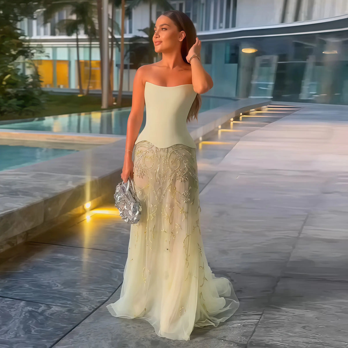 Luxury Sage Green Strapless Evening Dress SS254 Luxury Sage Green Strapless Evening Dress SS254