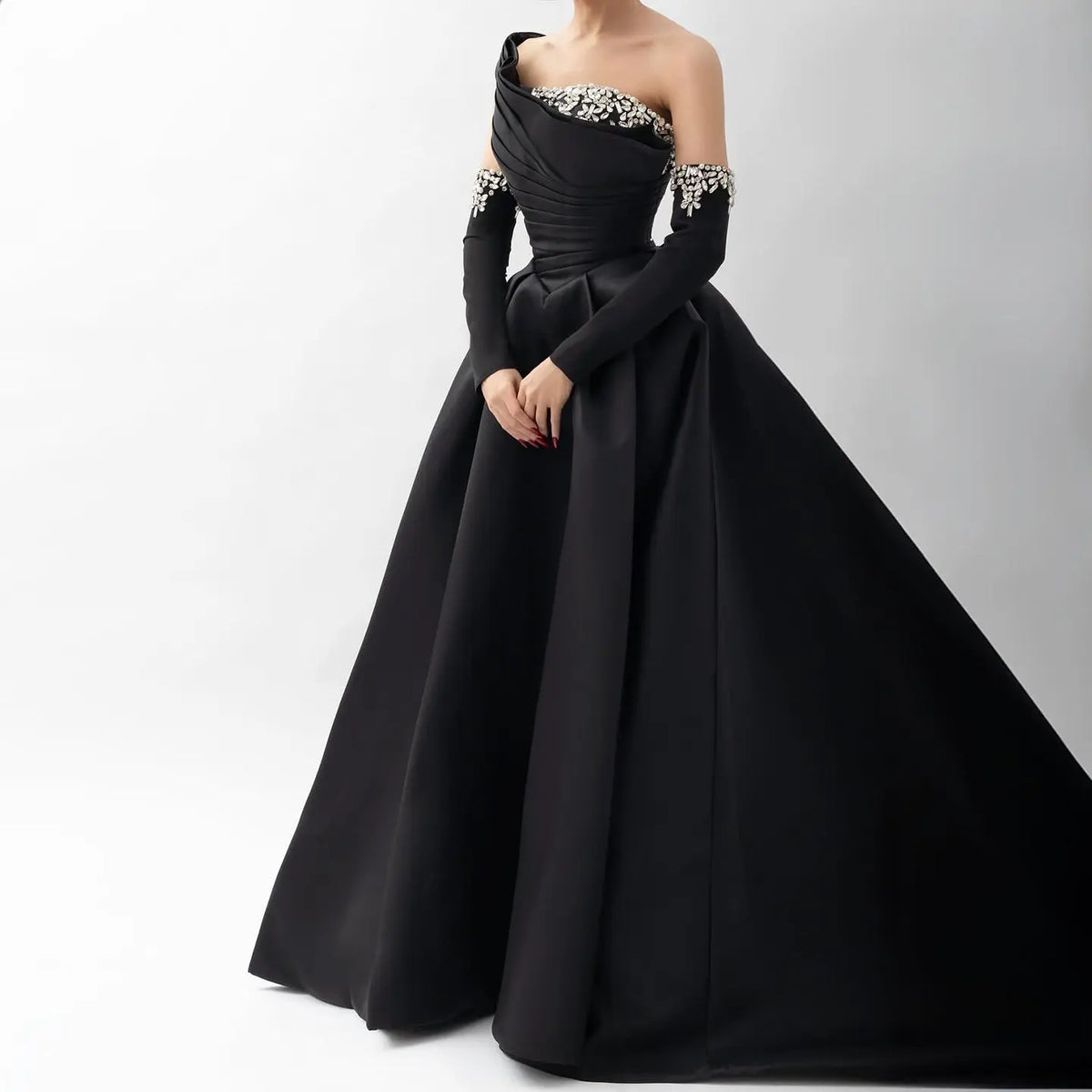 one shoulder black satin dress One Shoulder Mermaid Black Satin Long Evening Prom Dresses, Custom Side Slit Prom Dress, MR8496