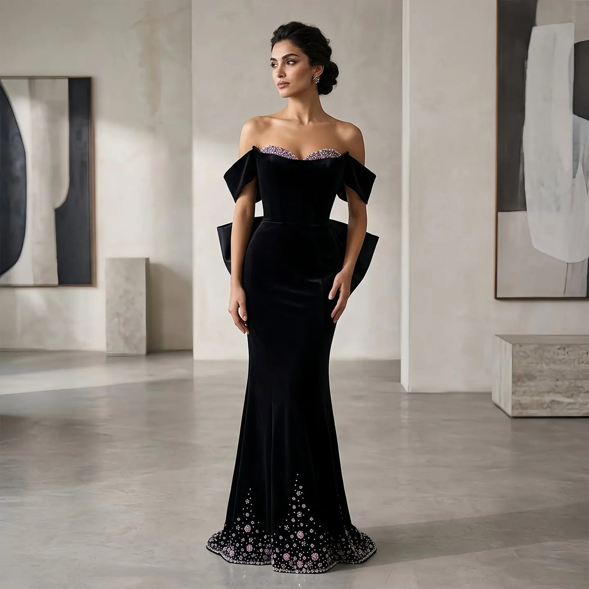 black formal dress with train Black Long Train Special Occasion Dresses & Party Gowns
