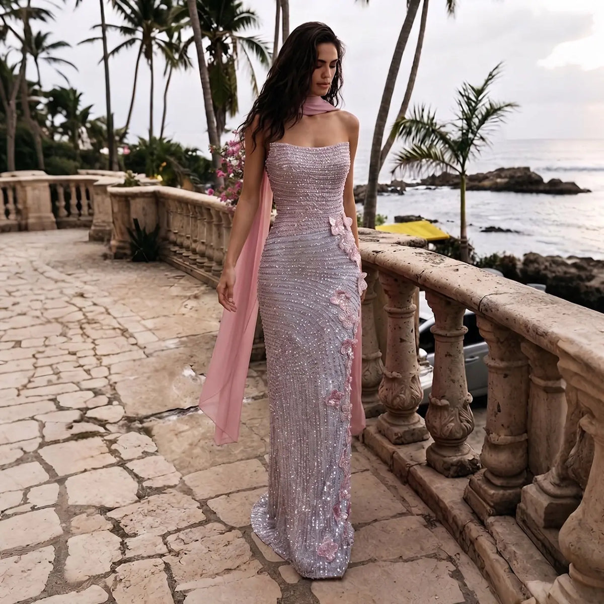 gradient pink dress Pink gradient long A line prom dress Pink evening dress Us 8