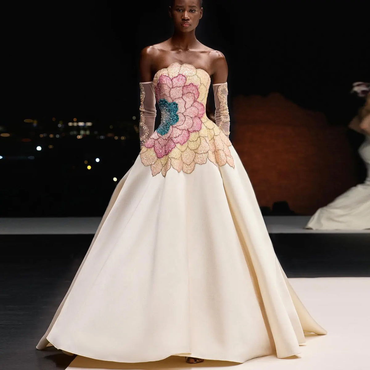 Luxury Beaded Strapless Evening Dress with Gloves SS513 – SHARONSAID