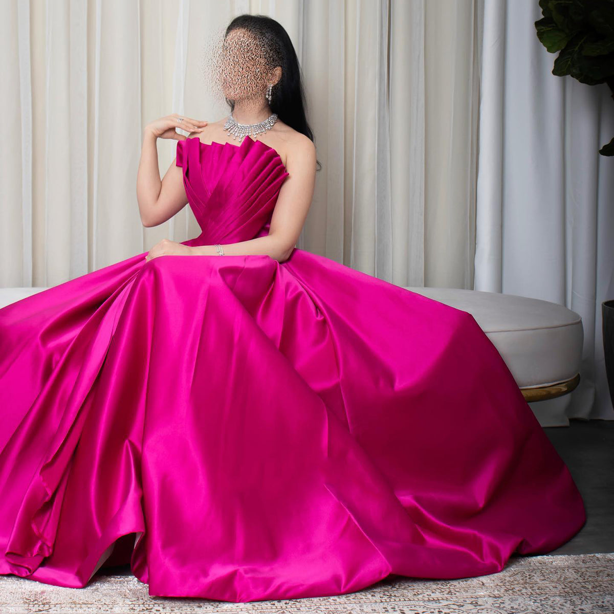 Sharon Said Saudi-Arabien Fuchsia Satin Dubai Abendkleid für Frauen Hochzeit 2024 Elegantes gewelltes langes formelles Partykleid SF011