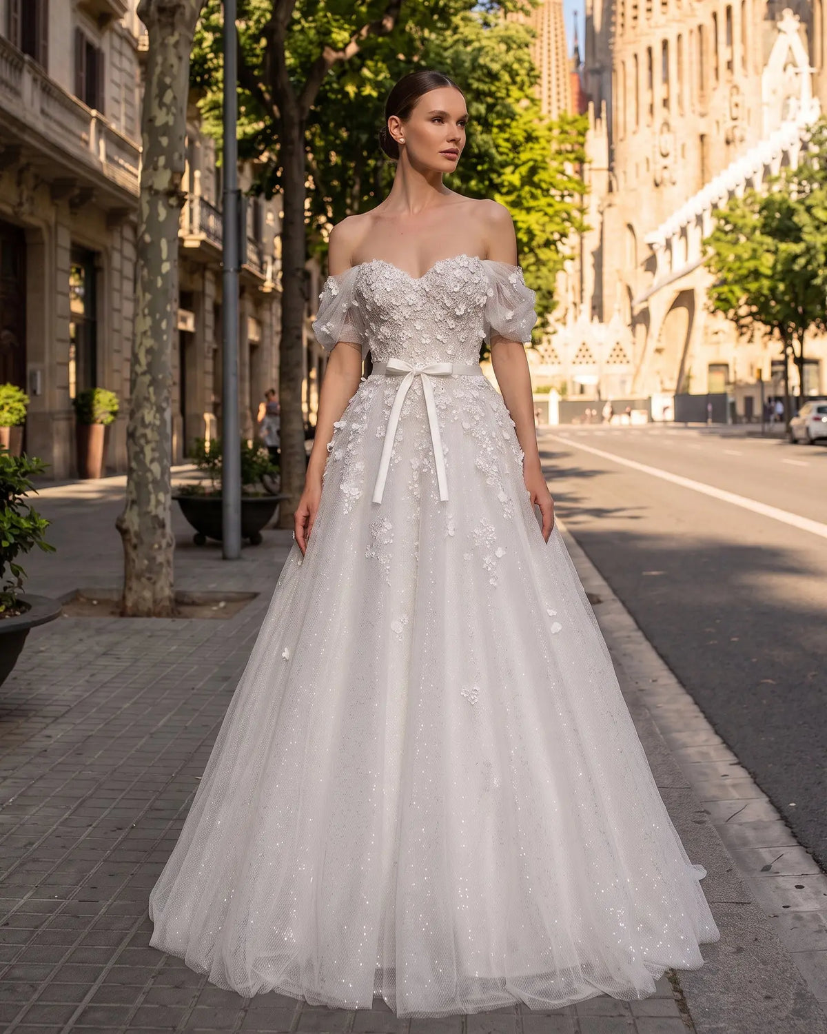 White 3D Floral Sweetheart Ball Gown Dress SW629