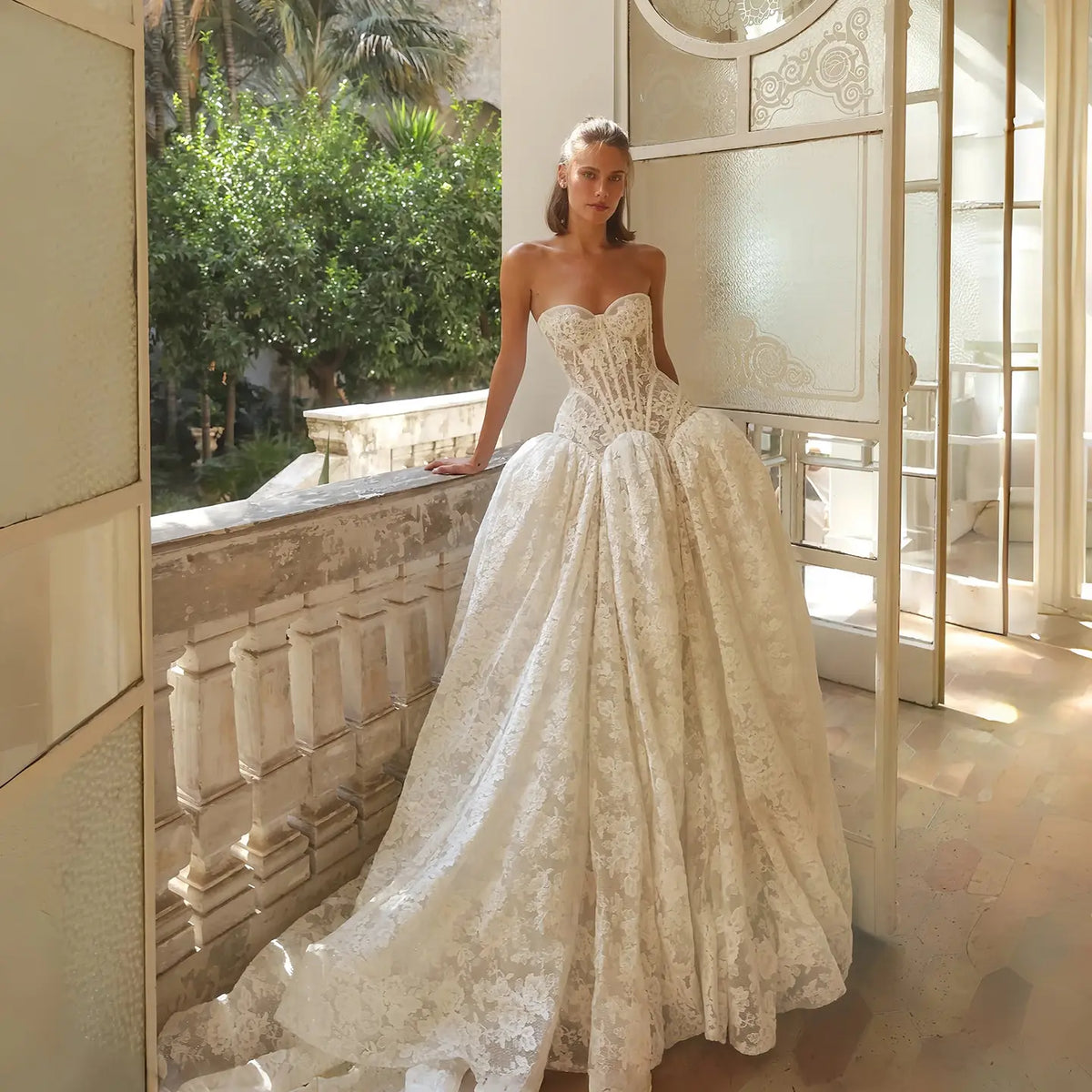 Bohemian Lace Strapless Ball Gown Wedding Dress SW193 Bohemian Lace Strapless Ball Gown Wedding Dress SW193