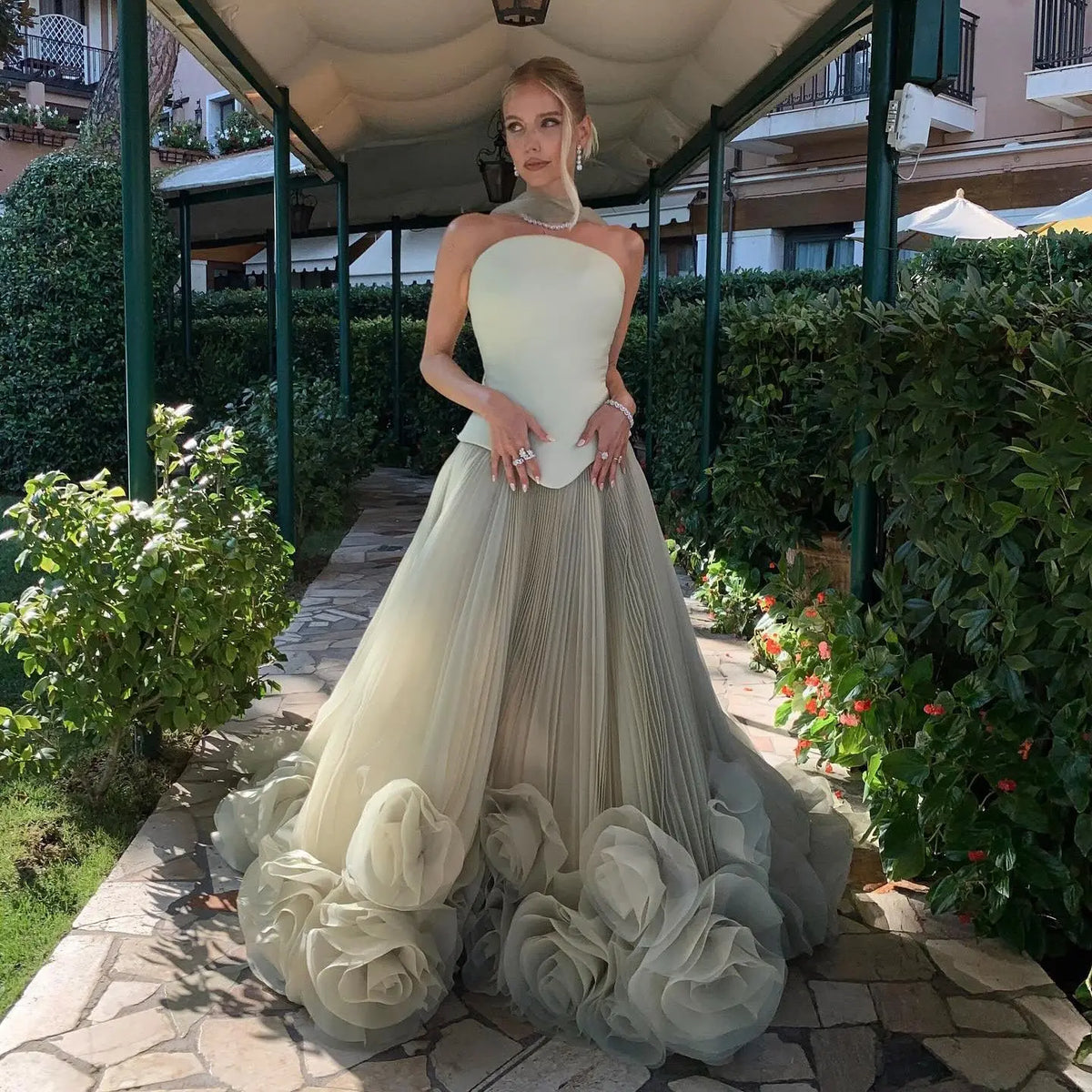 Elegant Green Strapless 3D Flowers Evening Dress SF300 Elegant Green Strapless 3D Flowers Evening Dress SF300