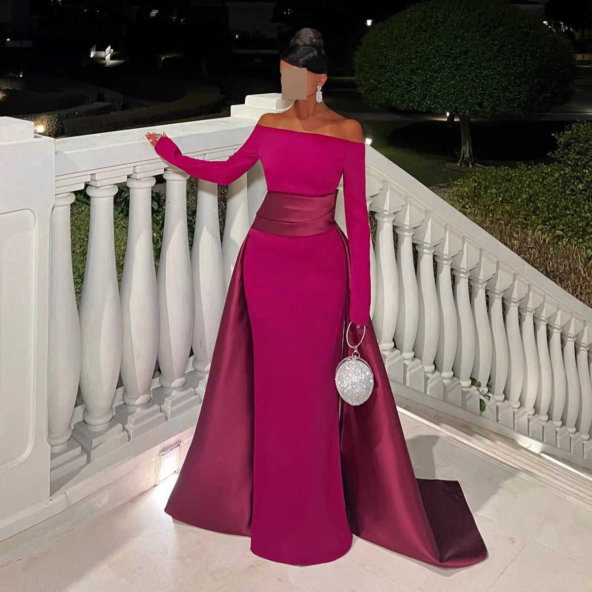 Black Off Shoulder Train Evening Dress SF318