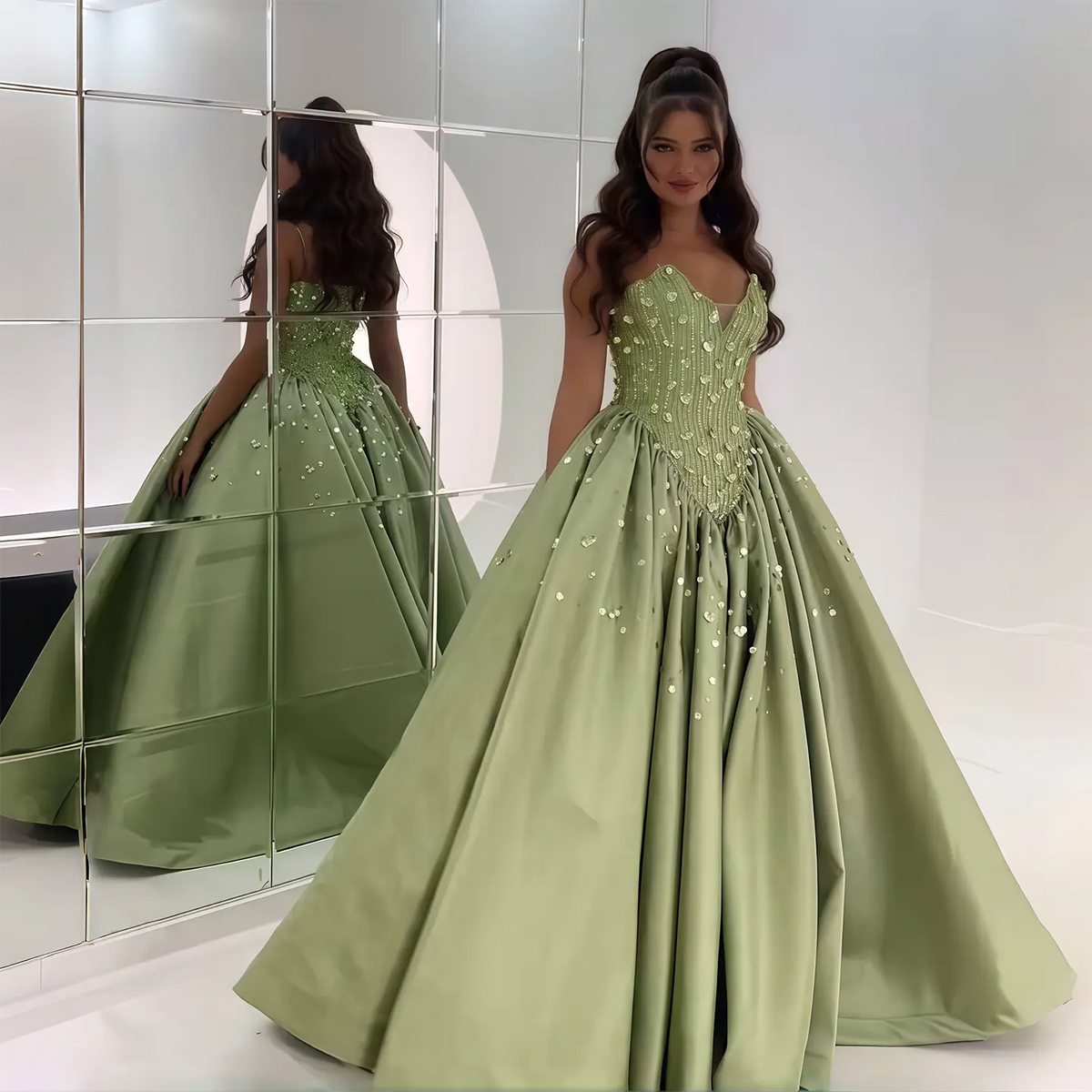 Luxury Green Sequins Beaded Off Shoulder Evening Dress XD011 Luxury Green Sequins Beaded Off Shoulder Evening Dress XD011