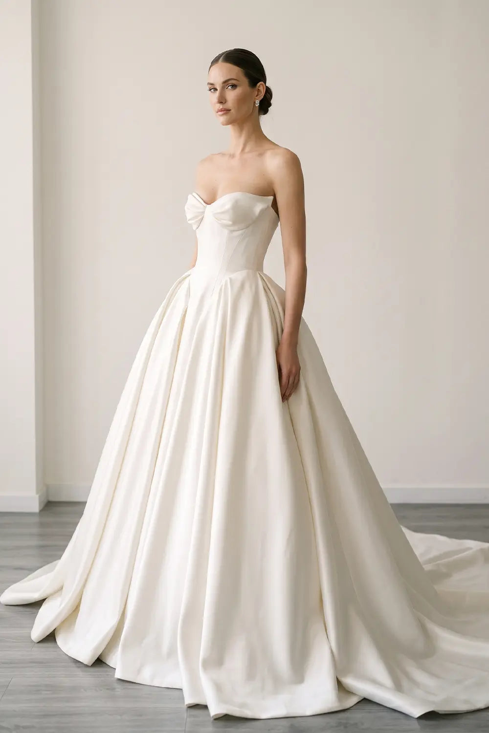 White Satin Sweetheart Overskirt Dress SW010