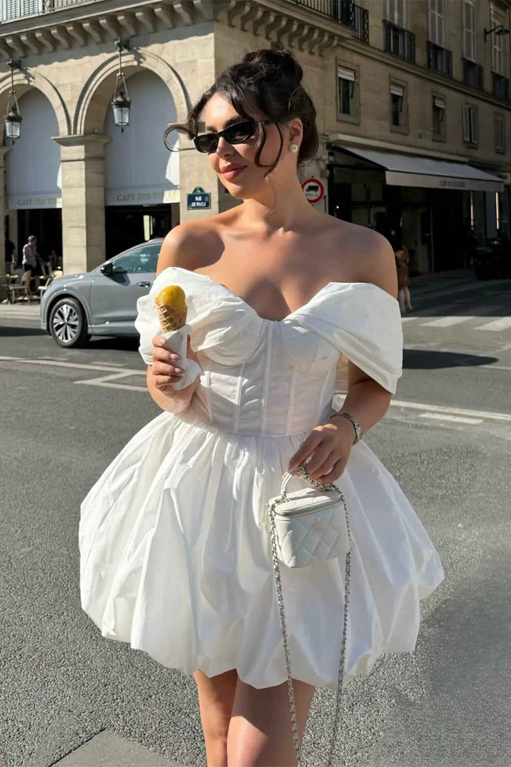 White Off Shoulder Boned Corset Bubble Skirt Homecoming Dress RM254