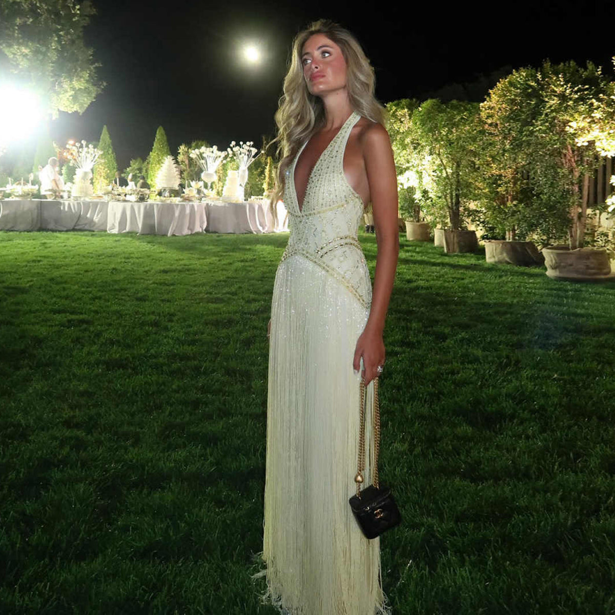 Exquisite Yellow Beaded Halter Neck Deep V Gala Evening Dress SS554 