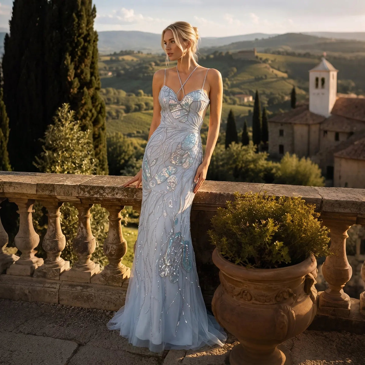 Luxury Pink Evening Dress with Feathers Scarf SS478-9