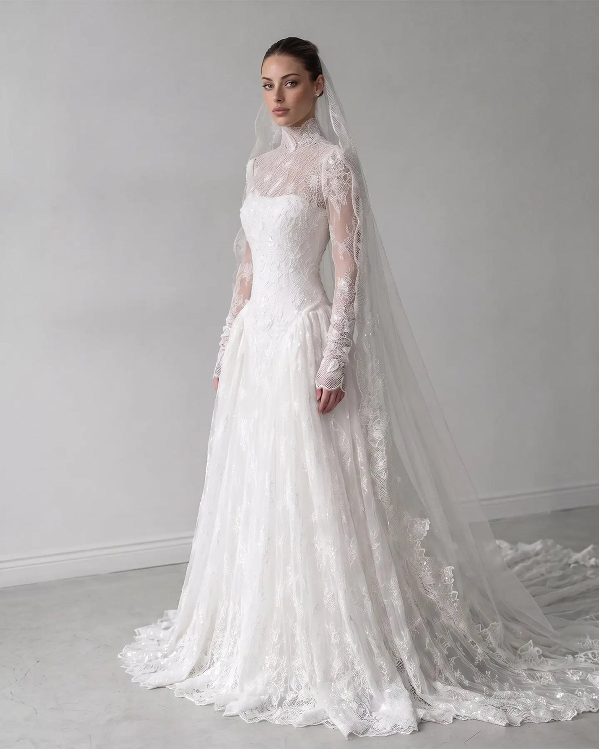 Ivory Lace High Neck A Line Wedding Dress SW275