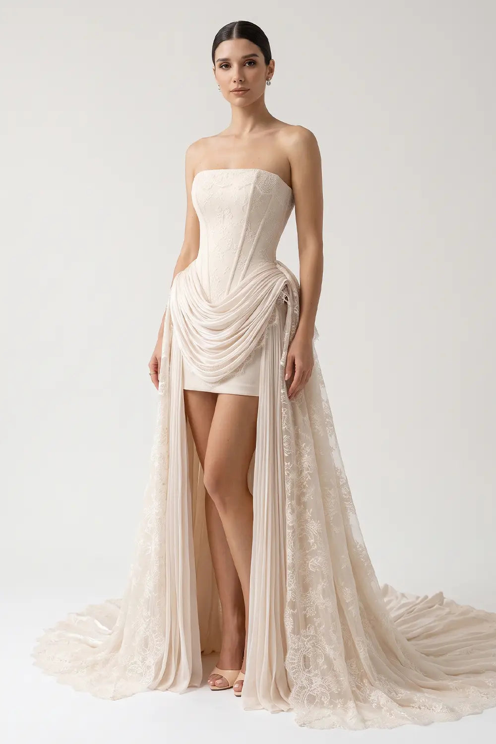 Strapless Corset Lace Train Wedding Dress SW240