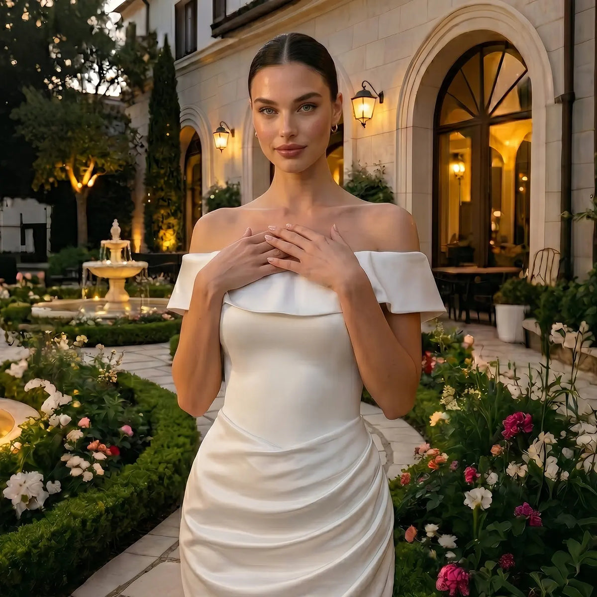 Luxury White Ruched Bodycon Mini Wedding Dress SW724