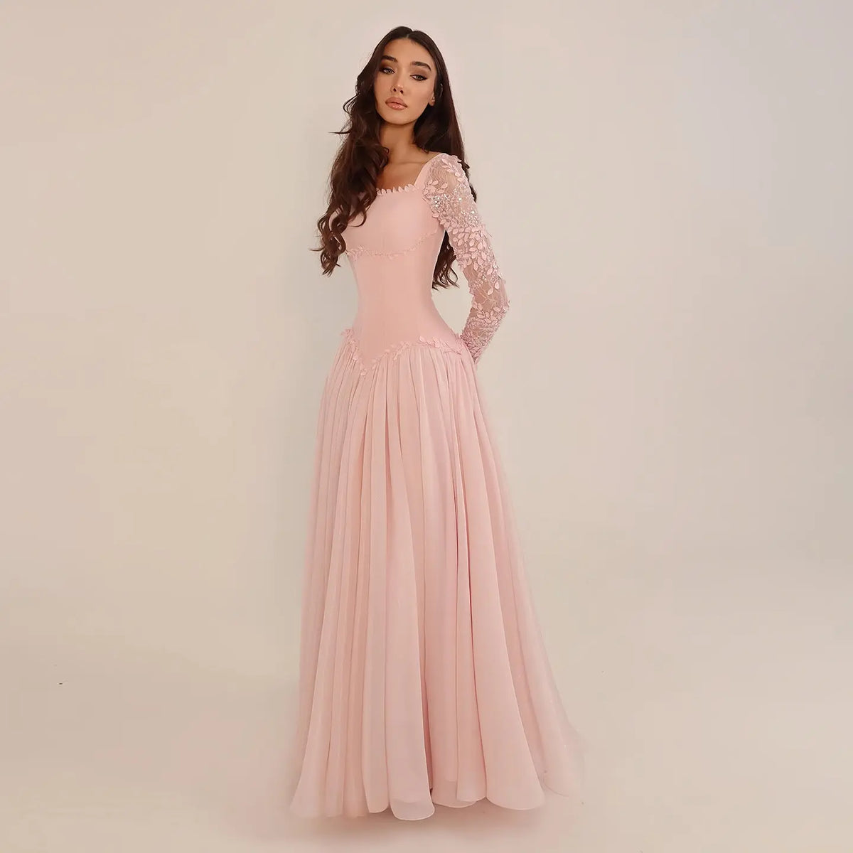 Romantic Pink Floral Lace Evening Dress SF239
